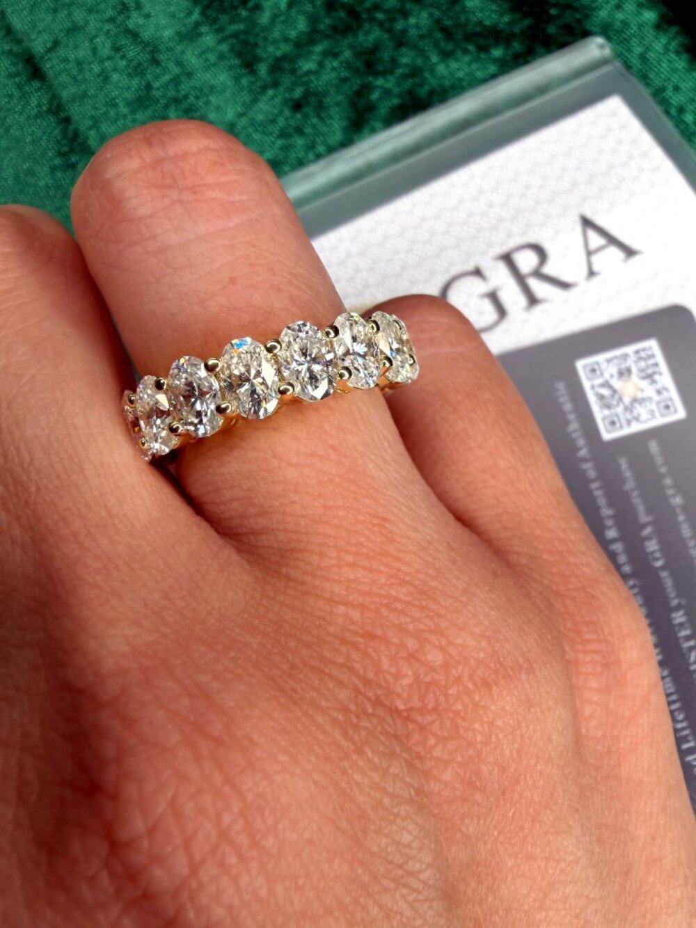 Oval Moissanite Eternity-Style Band 14K Yellow Gold Plated Size 7 GRA